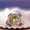 octagonal-peridot-pink-sapphire-diamond-ring-art-deco-style-18k-gold-beauty-front Peridot Pink Sapphire Art Deco Style Ring Beauty Front