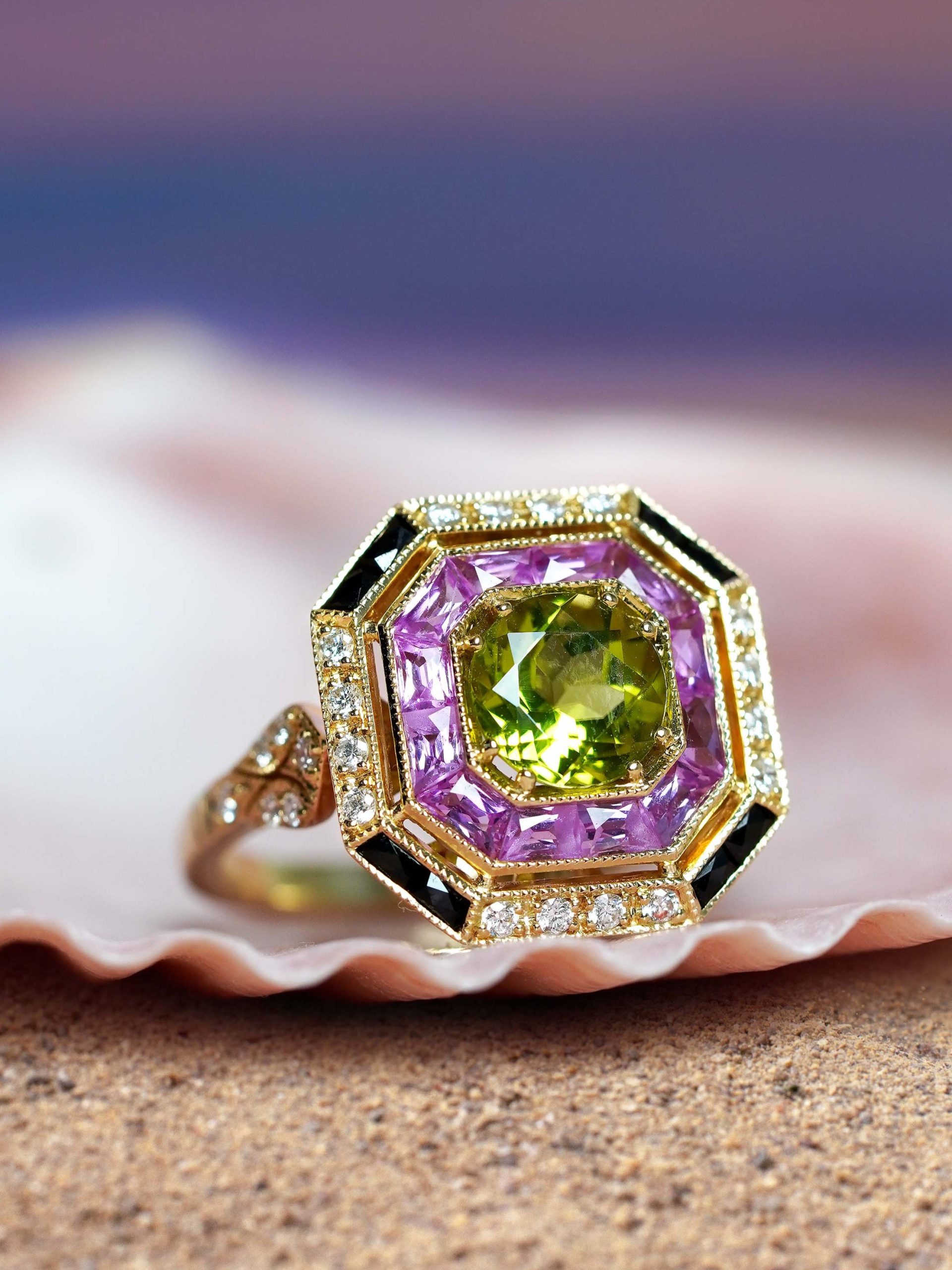 Chamfer | Peridot, Pink Sapphire Statement Ring