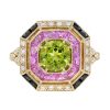 Octagonal Peridot Multi Gemstone Art Deco Style Ring, Art Deco Style, Solid Gold by Lilly M. JEWELERS