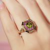 octagonal-peridot-pink-sapphire-diamond-ring-art-deco-style-18k-gold-on-body-side-near Peridot Pink Sapphire Art Deco Style Ring on Body Side Near