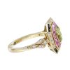 octagonal-peridot-pink-sapphire-diamond-ring-art-deco-style-18k-gold-side Peridot Pink Sapphire Art Deco Style Ring Side