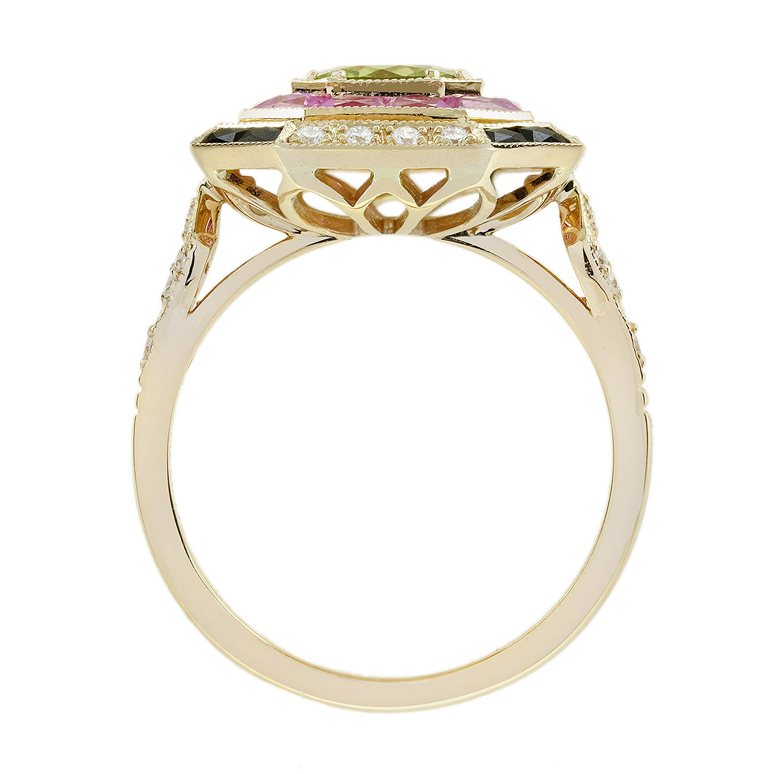 Peridot Pink Sapphire Art Deco Style Ring Under Gallery