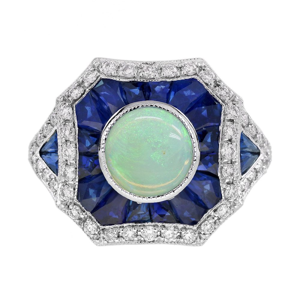Opal Statement Ring, Geometric Design, Solid Gold by Lilly M. JEWELERS