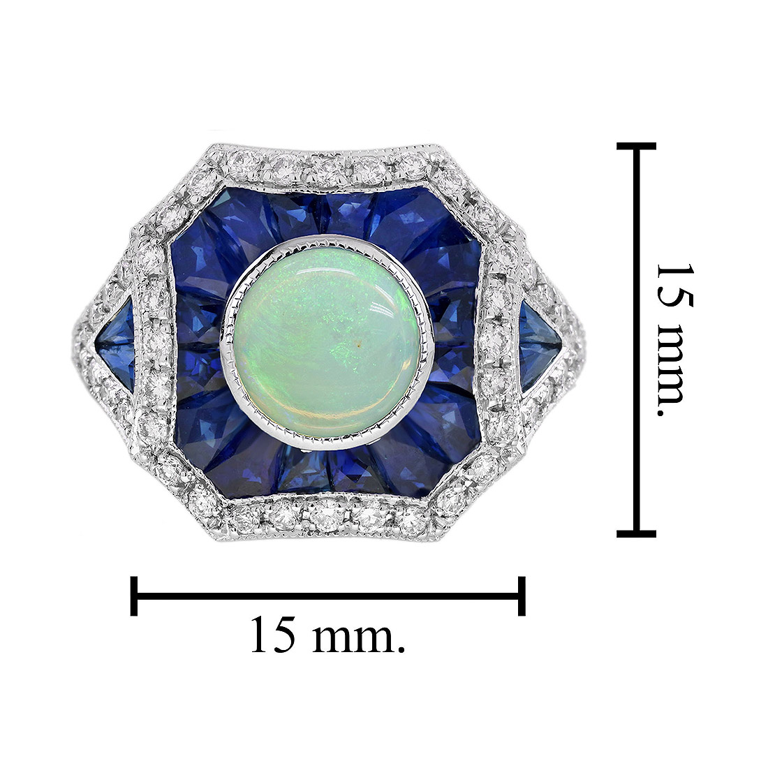 opal-sapphire-diamond-statement-ring-geometric-18k-white-gold-size Opal Sapphire and Diamond Geometric Statement Ring Size