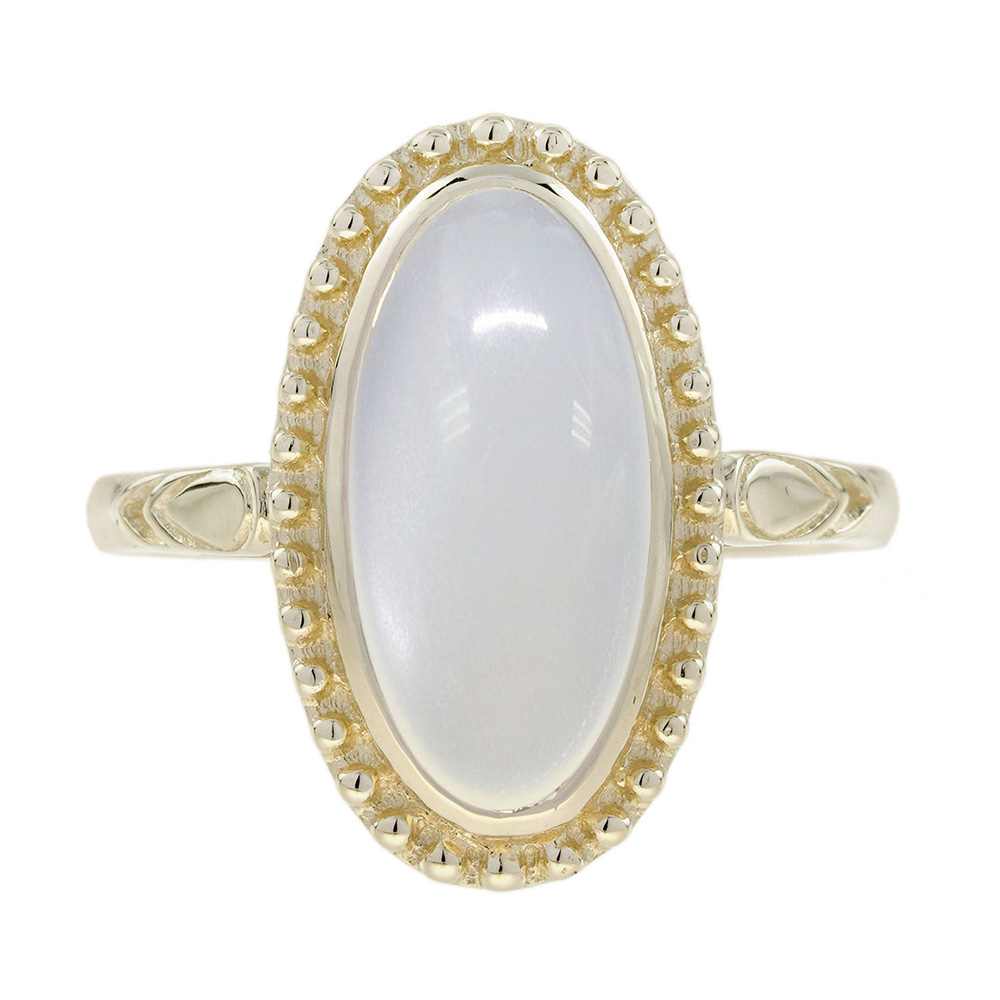 Oval Moonstone Beaded Ring, Art Deco Style, Solid Gold by Lilly M. JEWELERS