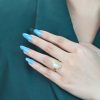 oval-moonstone-solitaire-ring-art-deco-style-9k-gold-on-body-front-distant Oval Moonstone Art Deco Style Ring on Body Front Distant