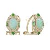 oval-opal-emerald-diamond-omega-back-earrings-art-deco-style-14k-gold-front Opal Emerald Art Deco Style Earrings Front