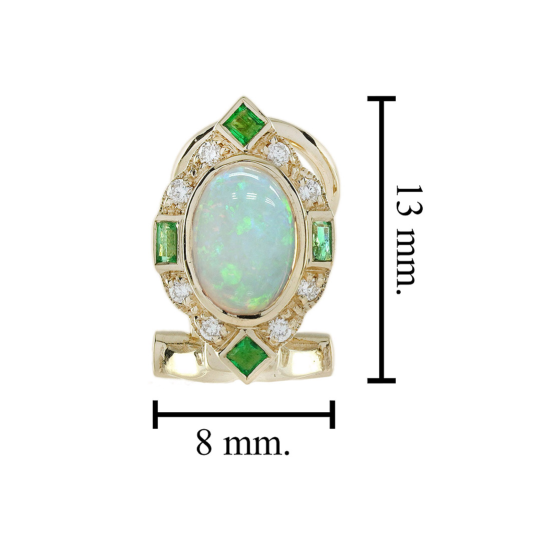Opal Emerald Art Deco Style Earrings Size