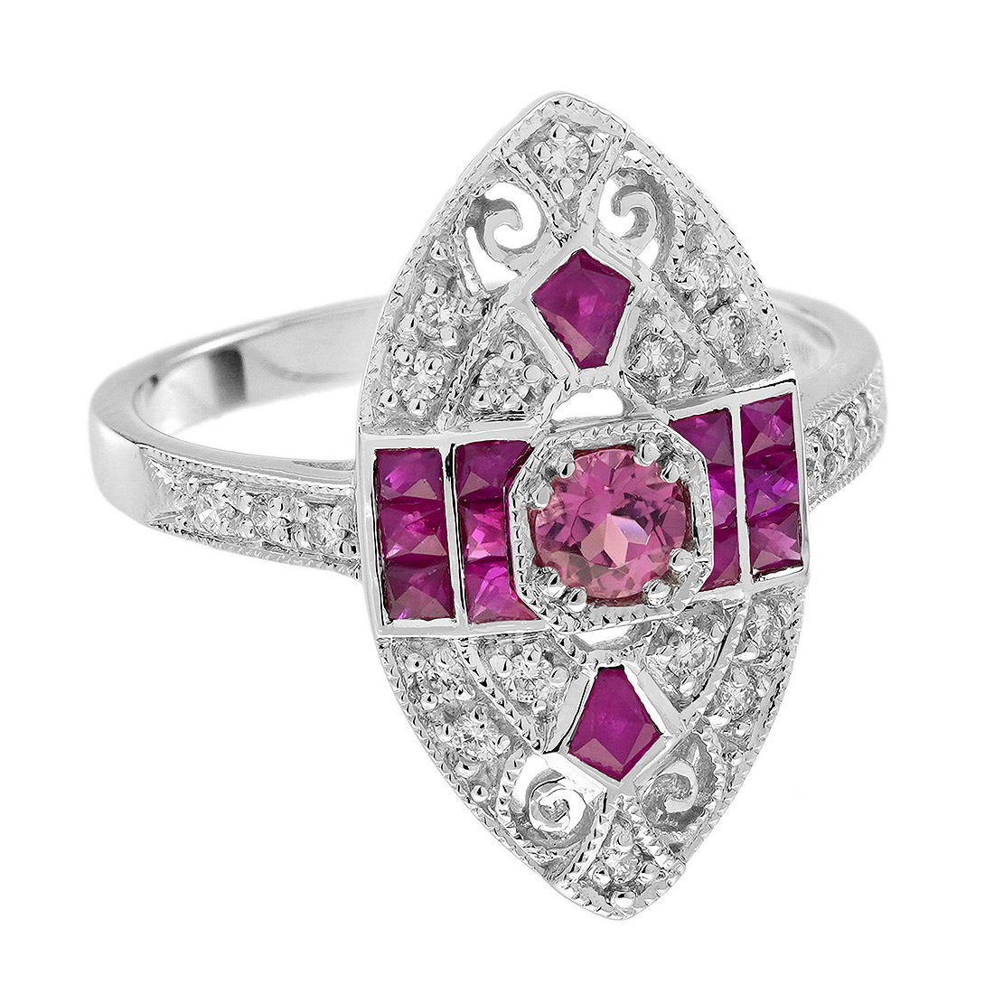 Pink Tourmaline Ruby Diamond Marquise Cocktail Ring