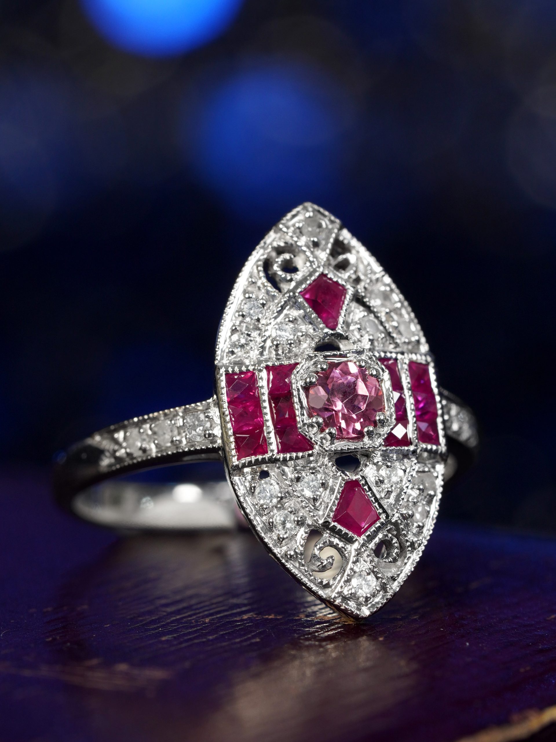 Pink Tourmaline Ruby Diamond Marquise Cocktail Ring