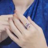 pink-tourmaline-ruby-diamond-marquise-cocktail-ring-14k-white-gold-on-body-distant Pink Tourmaline Ruby Diamond Marquise Cocktail Ring