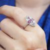 pink-tourmaline-ruby-diamond-marquise-cocktail-ring-14k-white-gold-on-body-side-near Pink Tourmaline Ruby Diamond Marquise Cocktail Ring