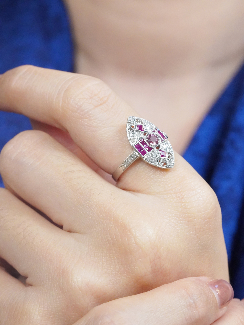 Pink Tourmaline Ruby Diamond Marquise Cocktail Ring