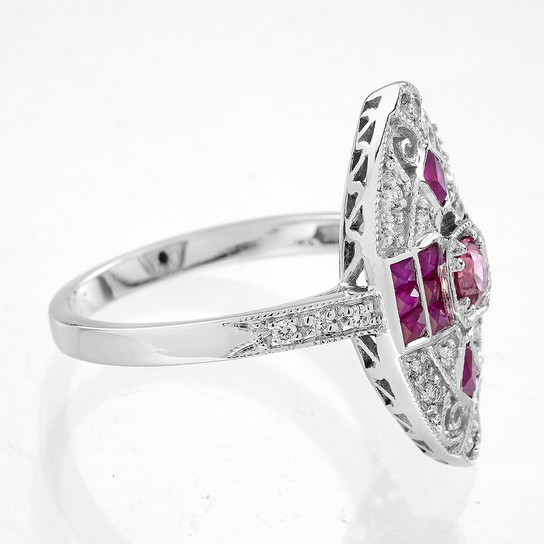 Pink Tourmaline Ruby Diamond Marquise Cocktail Ring