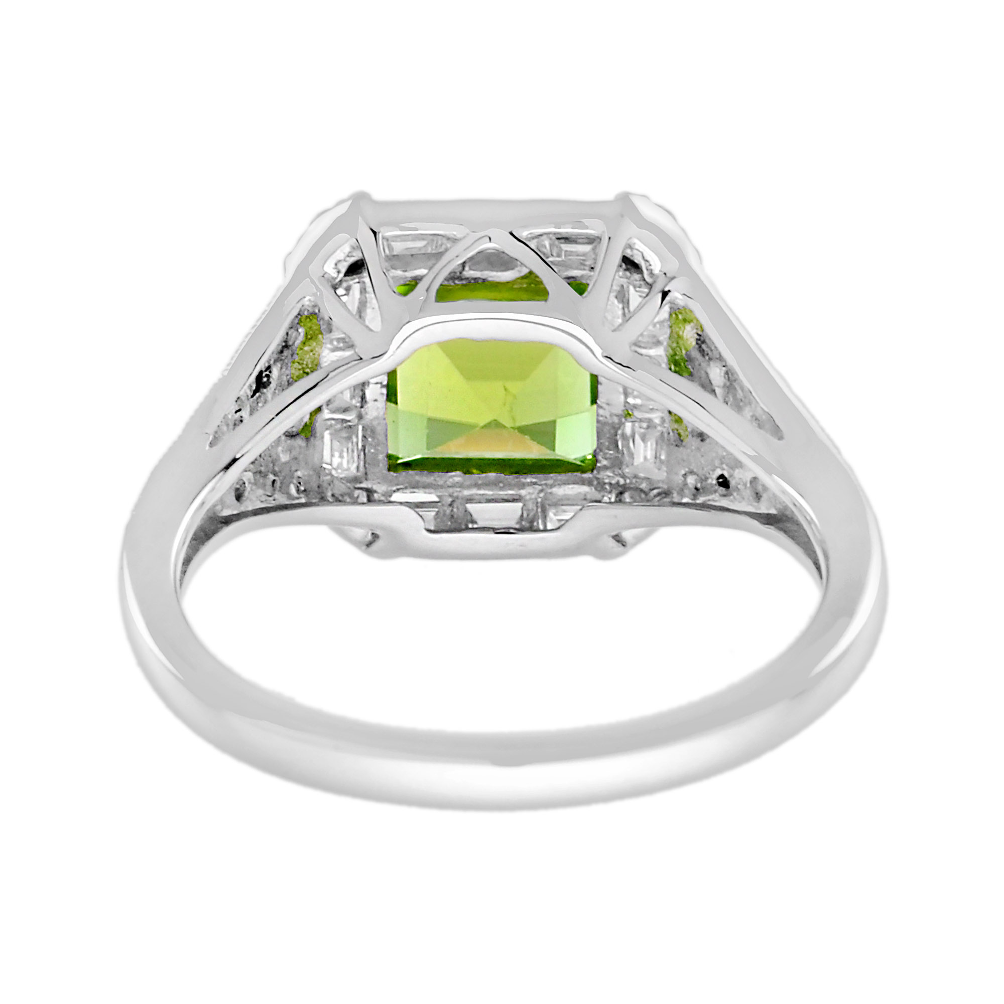 princess-peridot-diamond-ring-art-deco-style-14k-gold-back Peridot Diamond Art Deco Style Ring Back
