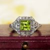 princess-peridot-diamond-ring-art-deco-style-14k-gold-beauty-front Peridot Diamond Art Deco Style Ring Beauty Front
