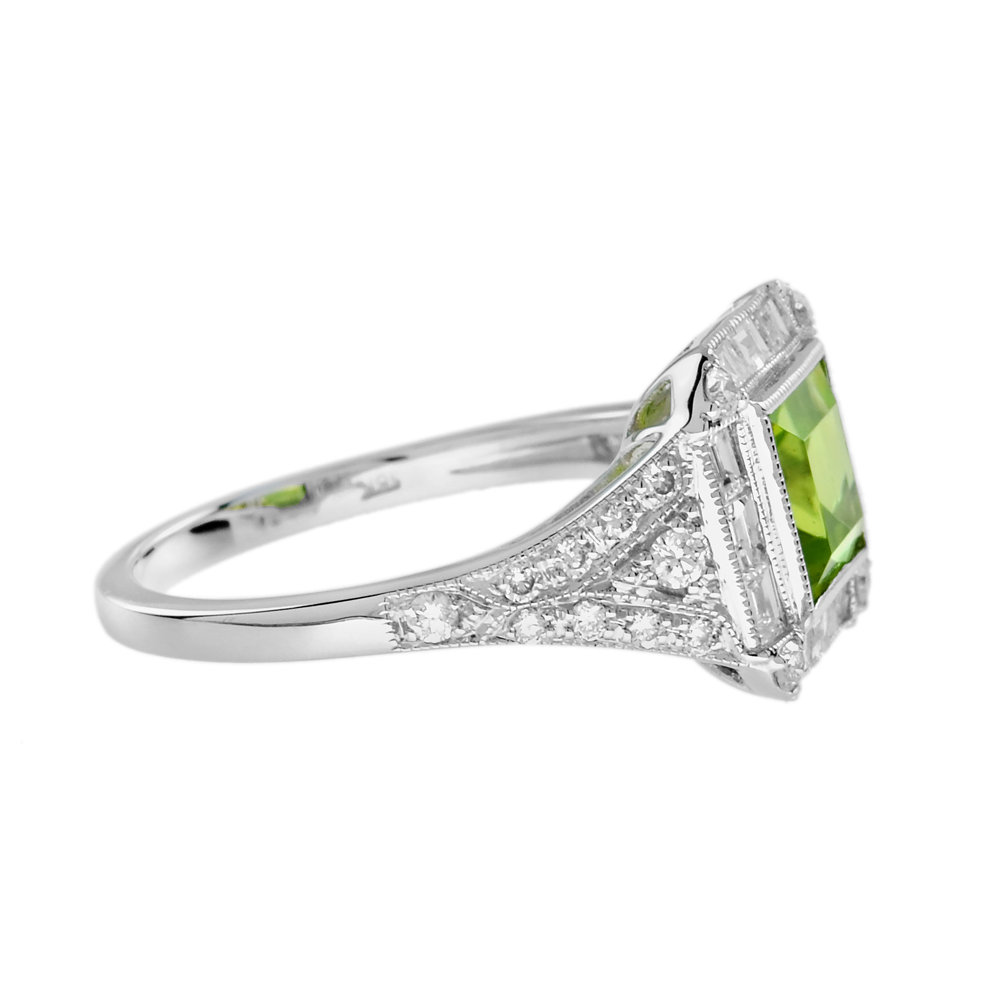 princess-peridot-diamond-ring-art-deco-style-14k-gold-side Peridot Diamond Art Deco Style Ring Side