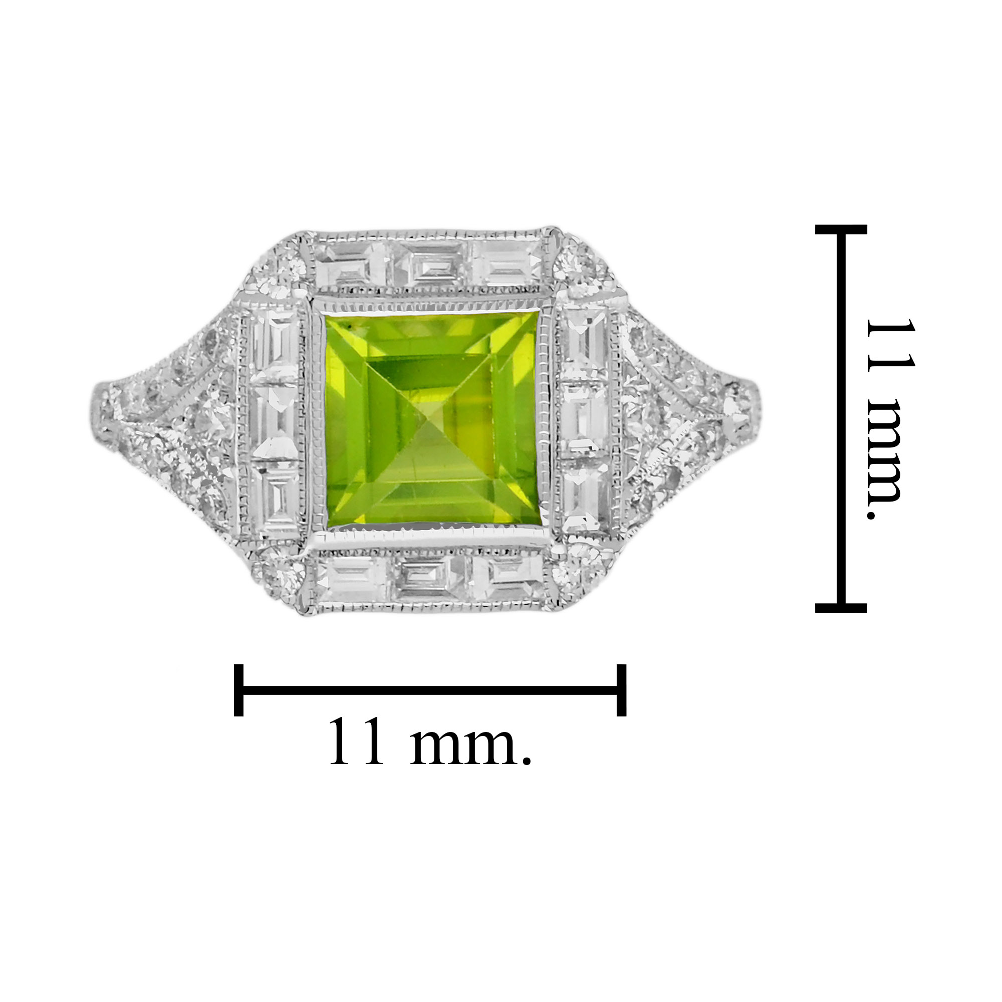 princess-peridot-diamond-ring-art-deco-style-14k-gold-size Peridot Diamond Art Deco Style Ring Size