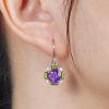 round-amethyst-peridot-pearl-drop-earrings-art-deco-style-9k-gold-on-body-front-near Round Amethyst and Peridot Art Deco Style Earrings on Body Near