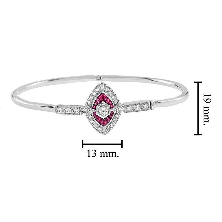 round-brilliant-diamond-french-cut-ruby-bangle-art-deco-style-18k-gold-size Diamond and Ruby Art Deco Style Bangle Bracelet Size