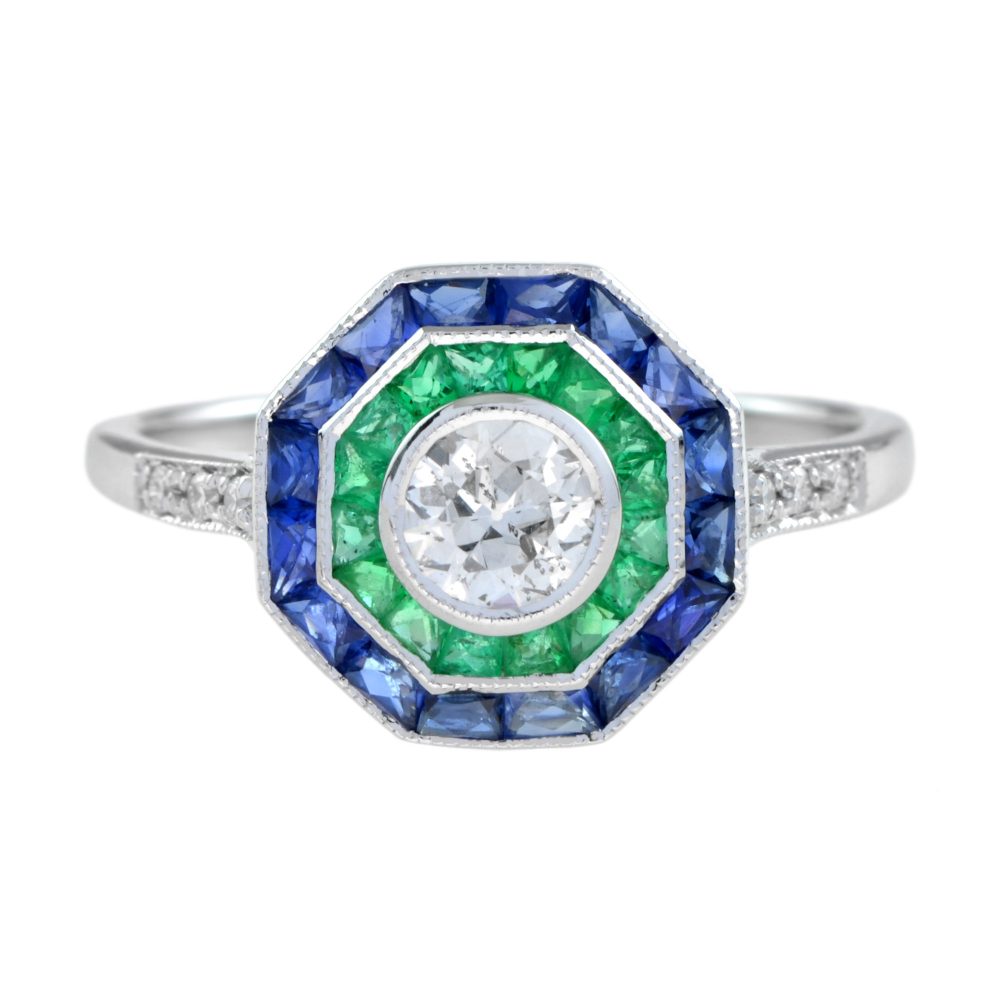 Round Diamond Target Ring, Art Deco Style, Solid Gold by Lilly M. JEWELERS