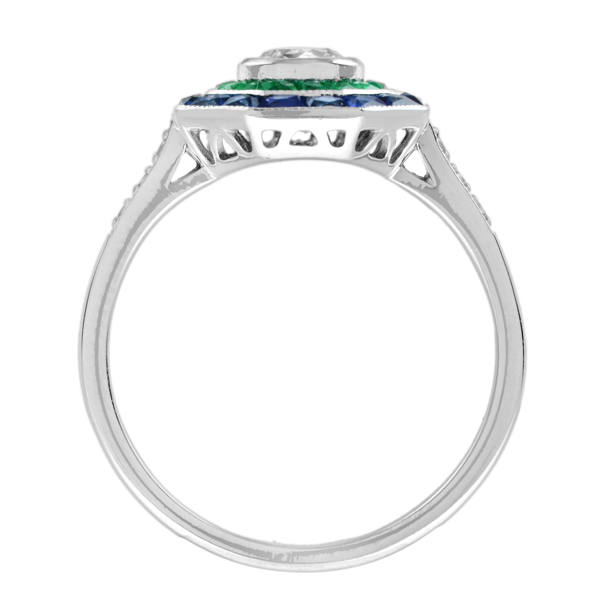 round-diamond-emerald-sapphire-target-ring-art-deco-style-18k-gold-under-gallery Diamond Emerald Sapphire Art Deco Style Ring Under Gallery