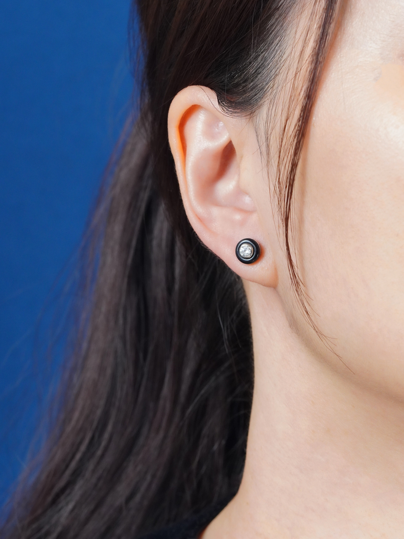 Diamond Onyx Art Deco Style Stud Earrings on Body Side
