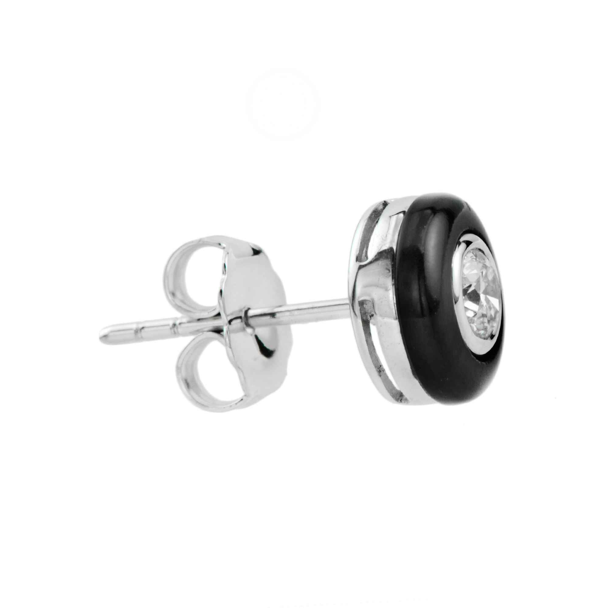 Diamond Onyx Art Deco Style Stud Earrings Side