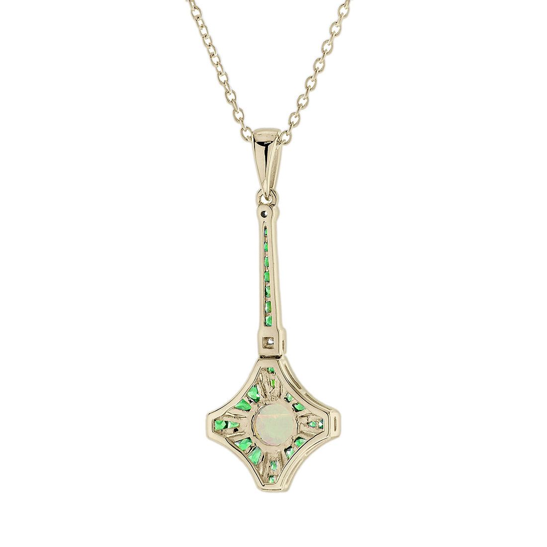 round-opal-emerald-diamond-necklace-art-deco-style-14k-gold-back Opal Emerald Art Deco Style Necklace Back