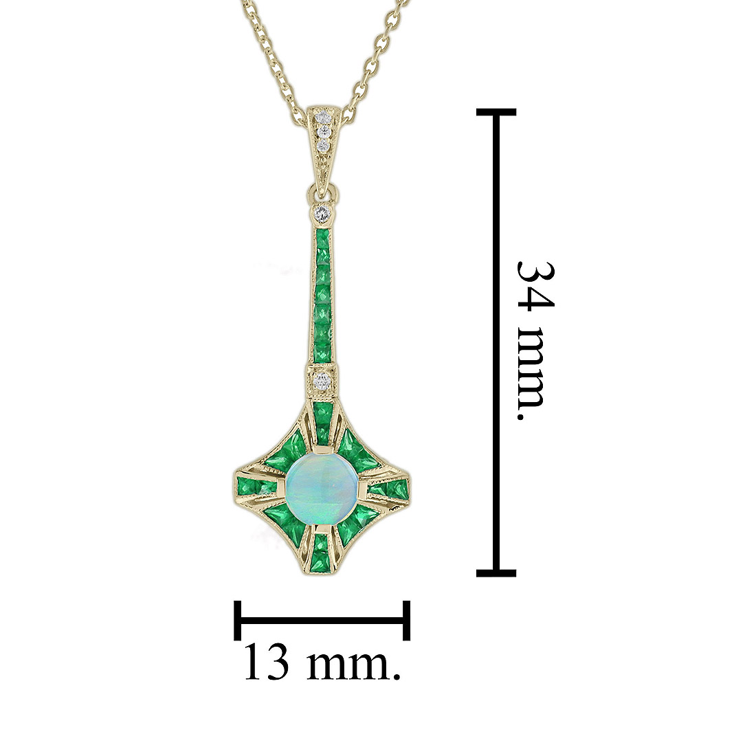 round-opal-emerald-diamond-necklace-art-deco-style-14k-gold-size Opal Emerald Art Deco Style Necklace Size