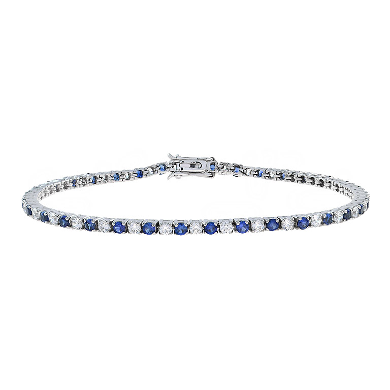 Sapphire Diamond Tennis Bracelet with Round Cut Sapphires and Diamonds, Solid Gold by Lilly M. JEWELERS