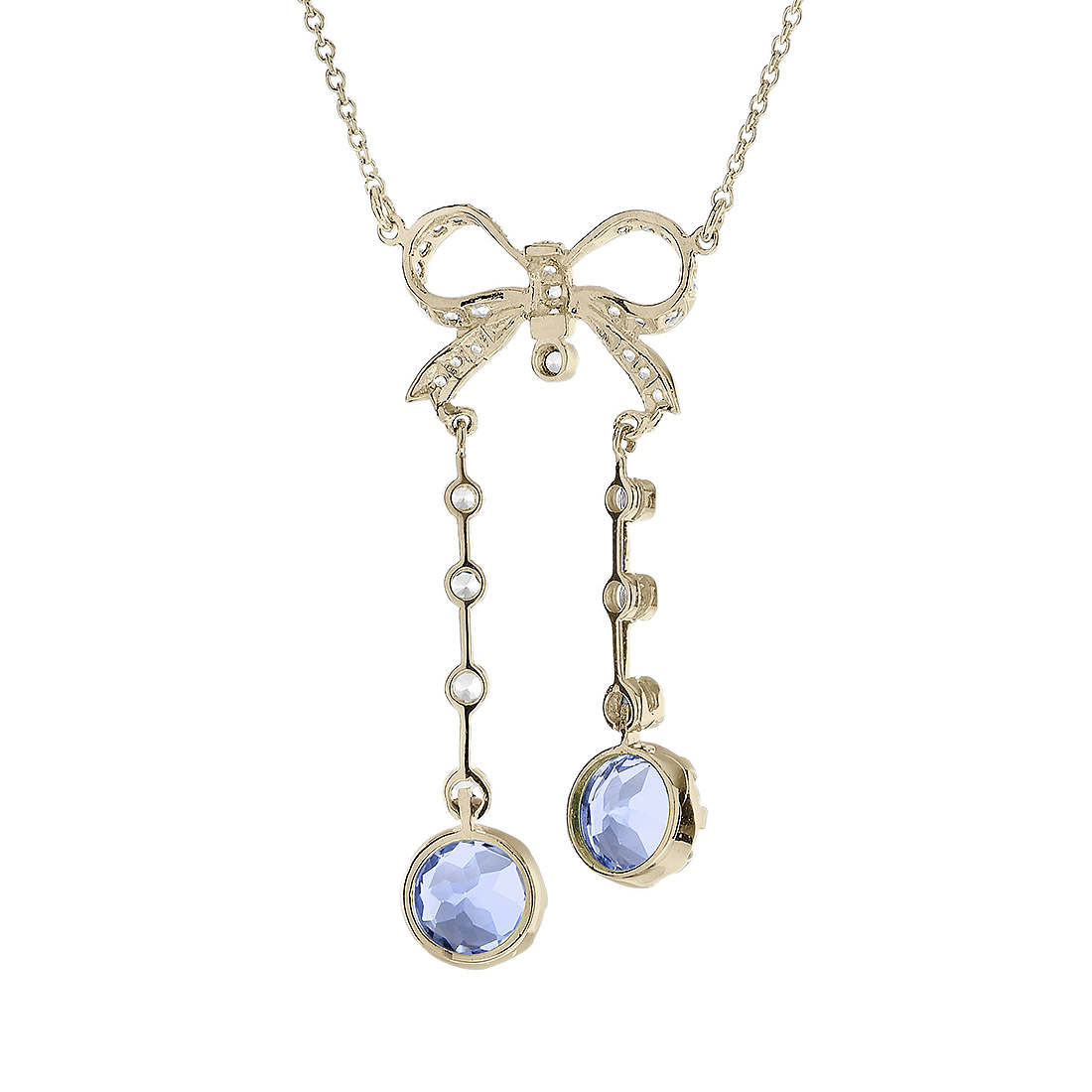 Tanzanite and Diamond Edwardian Style Bow Negligee Necklace Back