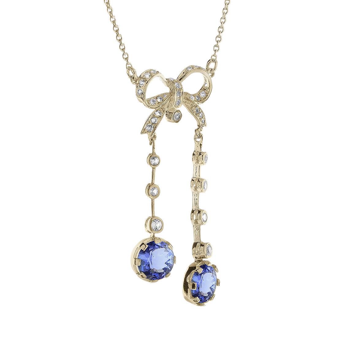 Tanzanite and Diamond Edwardian Style Bow Negligee Necklace Side