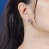 ruby-diamond-geometric-stud-earrings-18k-white-gold-on-body-front-distant Ruby Diamond Geometric Stud Earrings on Body Front Distant