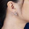 ruby-diamond-geometric-stud-earrings-18k-white-gold-on-body-side-distant Ruby Diamond Geometric Stud Earrings Side Distant