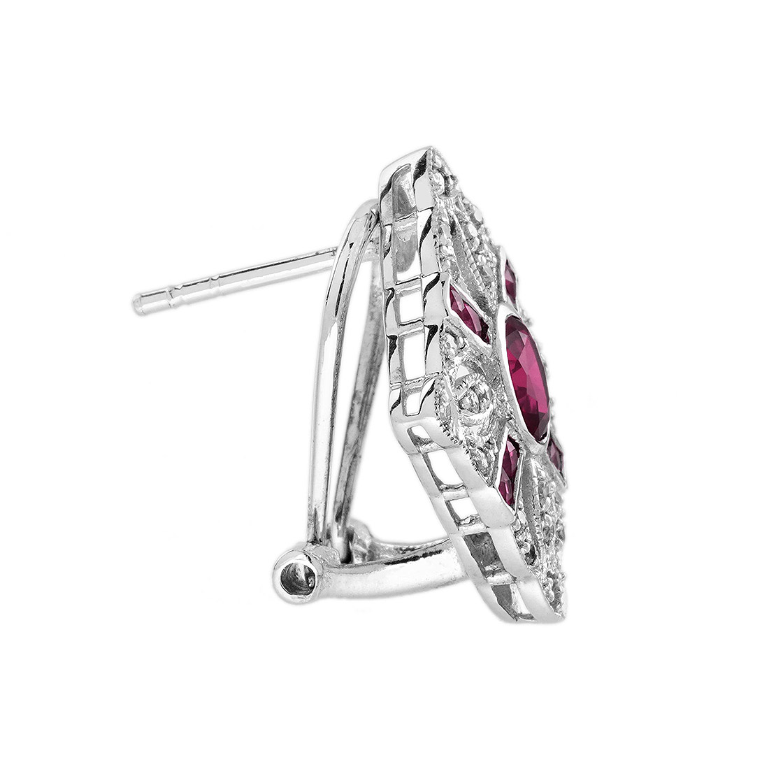 ruby-diamond-geometric-stud-earrings-18k-white-gold-side Ruby Diamond Geometric Stud Earrings Side