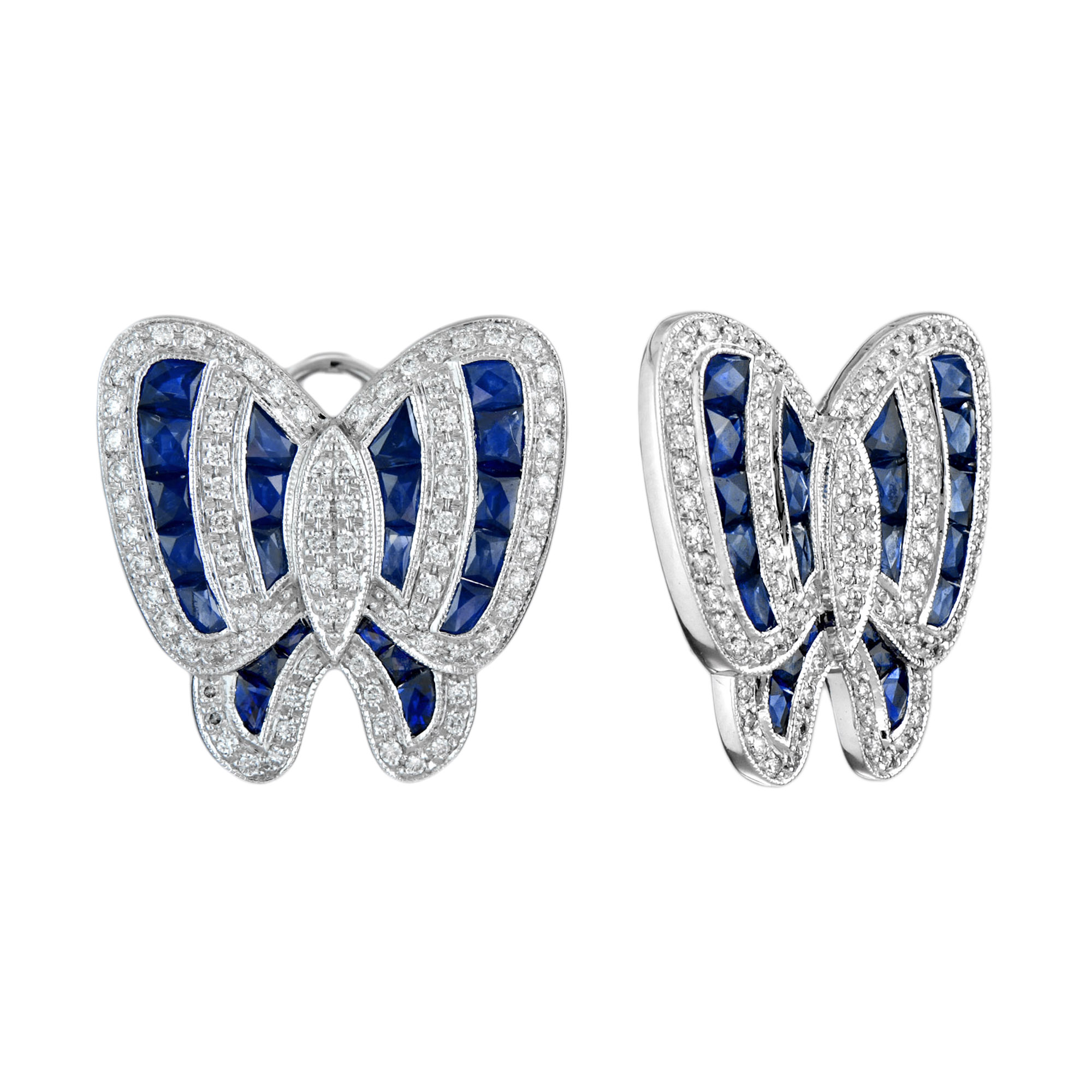 Sapphire Diamond Art Deco Style Butterfly Earrings Sapphire Diamond Butterfly Gemstone Earrings, Art Deco Style, Solid Gold by Lilly M. JEWELERS